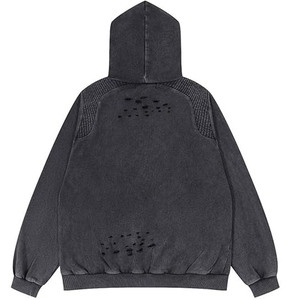 เสื้อมีฮู้ดแนวสตรีทแวร์วินเทจเสื้อฮิปฮอปปักลายขาดระบายความร้อน - Product Image 2