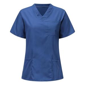 Uniformes de gommage à col en V bleu pour femmes haut de gommage à manches courtes multi-poches pour l'hôpital et le toilettage des animaux de compagnie - Product Image 6