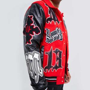 Chaqueta con grafiti de calidad de servicio OEM para hombre, chaqueta de béisbol bordada al por mayor, chaquetas universitarias personalizadas de talla grande para hombre a la venta - Product Image 2