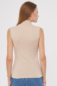 Manufacturer Wholesale Women's Beige Sleeveless <b>Mock</b> <b>Neck</b> Viscose Knit <b>Top</b> Regular Fit Casual Basic Knitwear - Product Image 5
