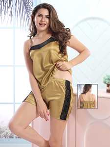 Camisón de satén de verano, ropa de dormir sexy y erótica para mujer, vestido de encaje de seda de hielo de verano, ropa de casa de color sólido - Product Image 2