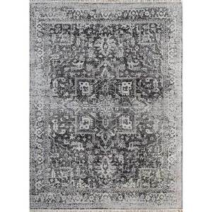Tapis en laine afghane noué à la main gris et noir Viscaya, motif médaillon, 9x12, tapis de salon pour adolescents, pour la décoration de la maison - Product Image 1