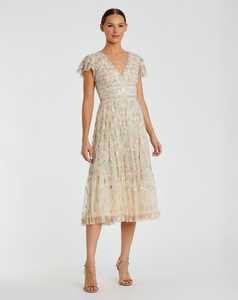 ชุดเดรสแขนยาวคอวีแขนยาวสำหรับผู้หญิงชุดเดรสปักลูกปัดสไตล์เรียบง่ายยาวถึงเข่า - Product Image 6