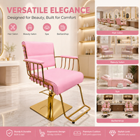 Fauteuil de coiffure de luxe rose doré, chaise de barbier hydraulique avec base carrée, repose-pieds et accoudoirs en fil métallique