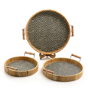 Bandeja de servicio de ratán redonda tejida a mano artesanal con patrón elegante contemporáneo Ideal entretenida para la decoración del hogar - Product Image 5