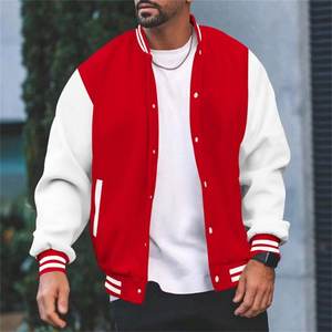 Veste de baseball classique pour homme, col montant, à capuche, rouge et blanc, style varsity, bomber décontracté, vêtements de sport - Product Image 5