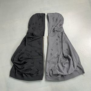 2025 Spring & Autumn New Washed Destroyed Double Zip-Up <b>Hoodie</b> Casual, <b>Trendy</b>, Oversized Mens Ripped <b>Hoodie</b> - Product Image 1