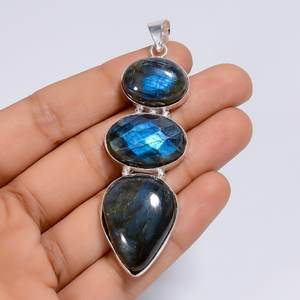 Double pendentif en pierre de labradorite de feu naturel Labradorite de taille géante Bijoux en argent sterling 925 faits à la main Idée cadeau unique - Product Image 3