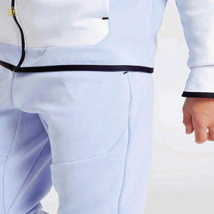 Logo de marque personnalisé 69% coton 31% polyester bleu ciel garçons Tech polaire survêtement fermeture éclair complète à capuche Joggers pantalons de survêtement survêtement - Product Image 6