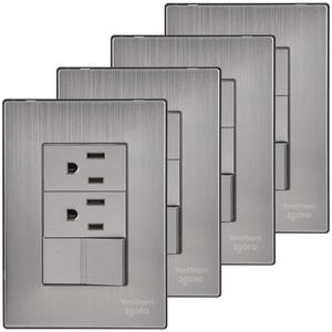 Prese di corrente con interruttore, MXIOM-004, 4 pezzi, 2 prese/interruttore, 125-250 V CA, 10/15 A, 50/60 Hz, Argento, Acciaio inossidabile - Product Image 1