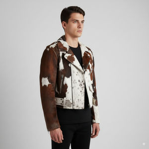 Nouvelle veste en cuir de vachette et toile pour homme, veste de motard en cuir véritable, coupe courte, coupe régulière et ajustée, veste de moto pour homme - Product Image 3