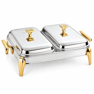 Calentador de Comida Tipo Buffet de Lujo, Doble, de Acero Inoxidable con Acabado Dorado - Product Image 1