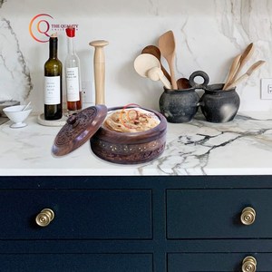 Casserole de chapati ronde en bois faite à la main Boîte de chapati de table élégante Conteneur de chapati classique de luxe pour la vente en gros - Product Image 6