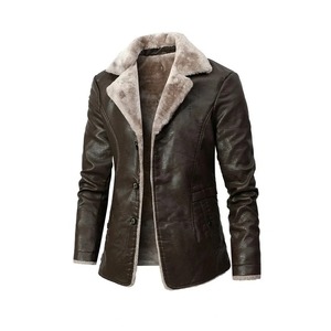 Nouvelle veste en toile polaire d'hiver, mode décontractée, chaude, à fermeture éclair, col de costume, veste coupe-vent en cuir pour homme, respirante - Product Image 5
