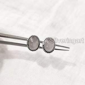 Boucles d'oreilles à clous pour femmes, pierre précieuse en quartz rose naturel, boucles d'oreilles bohèmes à clous, bijoux faits à la main, boucles d'oreilles à clous en argent sterling 925 - Product Image 3