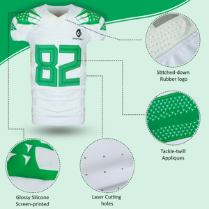 Uniforme de football américain de l'équipe blanche et verte à séchage rapide de concepteur personnalisé maillot de football américain de retour de jeunesse - Product Image 4