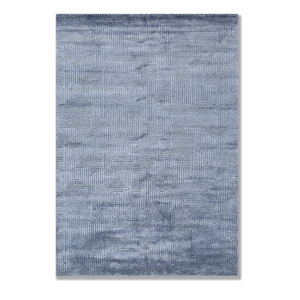 Tapis en laine et soie de bambou noué à la main bleu azalée, motif géométrique abstrait pour la maison, couloir, modèle rectangulaire AIWB-13025 pour adolescents - Product Image 1