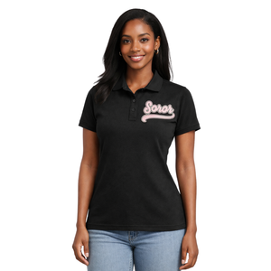 Polo noir pour sororité grecque, vêtements décontractés élégants pour sororité universitaire, rose et vert - Product Image 1