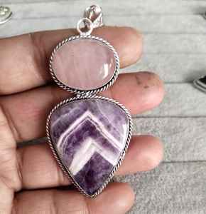 Vente chaude Bijoux De Mode Naturel Rose Quartz Améthyste Pendentif Collier Argent Plaqué À La Main Pierres Précieuses Cristal De Guérison - Product Image 5