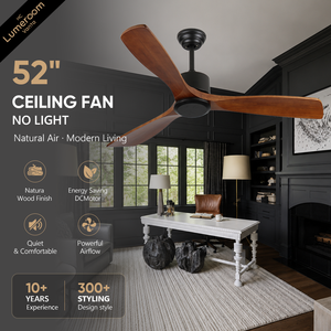 52 Inch Modern <b>Ceiling</b> Fan No <b>Light</b> Solid Wood <b>Ceiling</b> Fan Quiet DC Motor <b>Remote</b> <b>Control</b> <b>Ceiling</b> Fan for Patio - Product Image 1