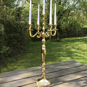 Nouvellement conçu indien fait à la main artisanat 5 bras en aluminium candélabre or fini Mini mariage décor à la maison bougeoir - Product Image 3