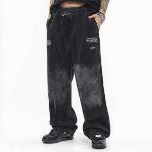 Pantalons de survêtement vintage pour hommes, jambe droite, délavés, style personnalisé, nouveau style, imprimé par pulvérisation, strass, décontracté, hip-hop, en molleton - Product Image 2