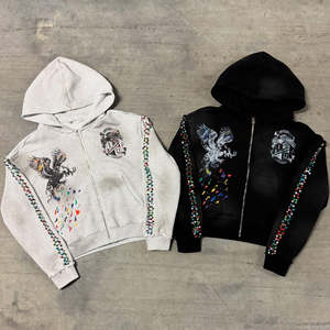 Personnalisé Y2K Strass Pull À Capuche Hommes Acid Wash French Terry 280g 100% Coton Printemps Écologique Loose Fit Hoodie - Product Image 2