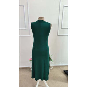 Women's Sleeveless Crew Neck Long <b>Viscose</b> <b>Dress</b> with Front Ribbing, 35907 - Green - Product Image 6
