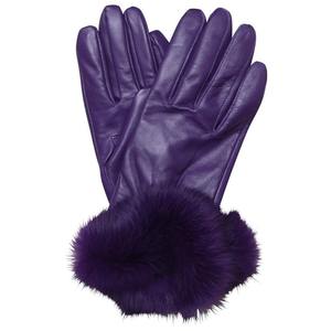 Gants d'hiver en cuir pour femmes, couleur violette, garniture en fourrure artificielle, élégants, thermiques, longueur poignet, respirants, pour voyage, pêche, plage, sports - Product Image 1