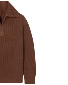 Manufacturer Custom <b>Men</b> Quarter Zip <b>Knit</b> Sweater Chocolate Brown Ribbed Texture High Neck Warm Winter Casual Pullover OEM Custom - Product Image 3