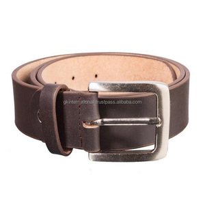 Cinturones informales de cuero de vaca de grano completo Premium personalizados hechos a mano en color marrón con hebilla de acabado antiguo - Product Image 5