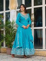 Haute qualité femmes Designer Faux Georgette Anarkali costume attrayant indien pakistanais traditionnel Festival porter pour les fêtes