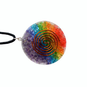 Colgante de orgón redondo de 7 Chakras para hombres y mujeres estilo Feng Shui hecho de piedras preciosas de ágata símbolo de curación espiritual del amor - Product Image 3