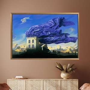 Tableau sur toile imprimé : Architecture fantaisiste, draperie bleue onirique, 1P : encadré or - Product Image 1