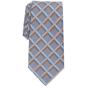 Perry Ellis Men's Lance Classic Grid <b>Tie</b> Brown Regular Size Custom Logo Jacquard Design <b>Polyester</b> Material Gift Box Packing - Product Image 1