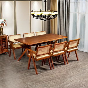 ชุดโต๊ะอาหารไม้แอชโมเดิร์น 7 ชิ้น เก้าอี้ Pierre หนังวอลนัท เบาะนั่งบุหนัง พนักพิงหวาย เฟอร์นิเจอร์สำหรับบ้านพักตากอากาศ โรงแรม - Product Image 4