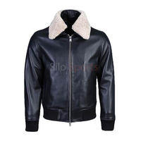 Blouson Bomber Unisexe en Cuir de Vachette Bleu Silo Sports avec Bordure en Fourrure, Imperméable, Coupe-Vent, Écologique, Style Vintage, Faible MOQ, Grandes Tailles, Hiver