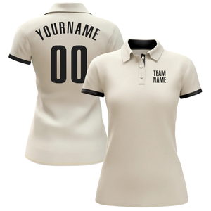 Polo personnalisé beige avec accents noirs, personnalisé avec le nom de l'équipe et le numéro du joueur, élégant et confortable - Product Image 1