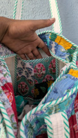 Sac fourre-tout en coton matelassé fait main style bohème avec fermeture éclair, motif imprimé au bloc, idéal printemps été automne hiver, poche de voyage