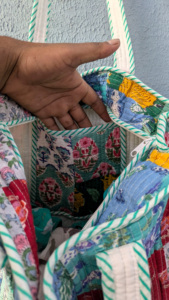 Handmade Patchwork Quilted Cotton <b>Tote</b> <b>Bag</b> Zipper Closure Block Print Design <b>for</b> <b>Summer</b> Autumn Travel Personalised Gift <b>for</b> Her - Product Image 5