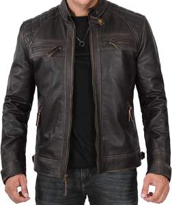 Chaqueta de cuero de moda para hombre, cárdigan cálido con cremallera, bolsillo, cuello levantado, chaqueta ajustada de cuero PU para hombre - Product Image 6