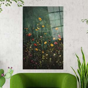 Impresión en lienzo de flores silvestres vintage: elegante obra de arte decorativa para pared con motivos botánicos, arte en vidrio templado - Product Image 1