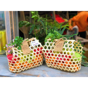 Multipurpose Vintage Style Handwoven Rectangular <b>BAMBOO</b> STORAGE <b>BASKETS</b> with Flower Patterns for Packaging & Storage - Product Image 4
