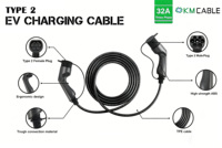 Câble de charge TPU pour véhicule électrique 22 kW, Type 2 vers Type 2, 32 A, 3 phases, certifié TUV CE UKCA, 5 m, 7 m, 10 m