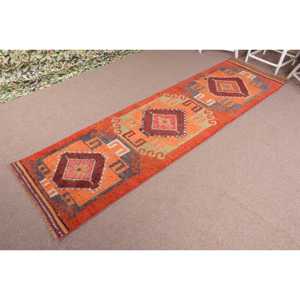 Turkish <b>Runner</b> <b>Rug</b>, 2.9x10.8 ft Vintage <b>Rug</b>, Orange Ombr Wool <b>Rug</b> - Product Image 2