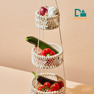 ตะกร้าเก็บของติดผนัง 3 ชั้น ทำจากวัสดุธรรมชาติ ทอมือ สำหรับบ้าน ร้านอาหาร ขายส่งในยุโรป - Product Image 3