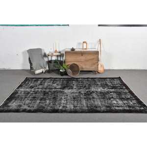 Tapis turc vintage 5.4 x 9.1ft, tissage plat classique, noir, blanc, patchwork, laine, latex, pour décoration de salon - Product Image 1