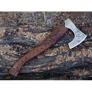 Hache Tomahawk artisanale en acier à haute teneur en carbone, manche en bois de rose, étui en cuir, 1,5 kg, multi-usages, camping, extérieur - Product Image 2
