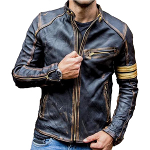 Col montant sur mesure Vêtements d'hiver Vestes pour hommes Veste en cuir de vachette avec fermeture éclair Veste en cuir à la mode pour hommes - Product Image 5