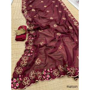 Meilleure qualité Festival Wear couleur incroyable vente chaude Zomato Saree avec chemisier avec broderie travail indien exportateur et fournisseur - Product Image 1